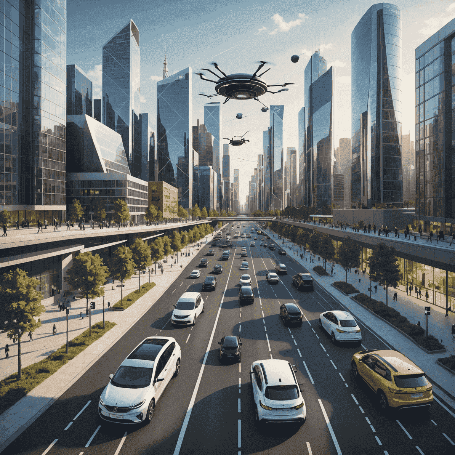 Smart city concept with connected devices and autonomous vehicles